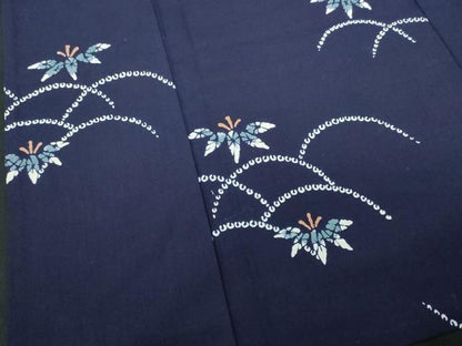 平和屋着物∴夏物　浴衣　注染　手縫い　芝花文　綿　逸品　DABJ4069cd