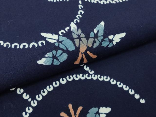 平和屋着物∴夏物　浴衣　注染　手縫い　芝花文　綿　逸品　DABJ4069cd