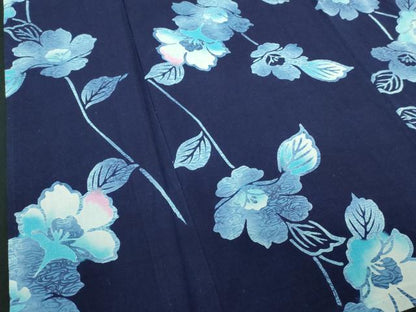 平和屋着物∴夏物　浴衣　注染　手縫い　草花文　綿　逸品　DABJ4071cd