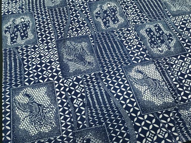 平和屋着物∴夏物　浴衣　綿絽　人物文　鳥　綿　逸品　DABJ4075cd