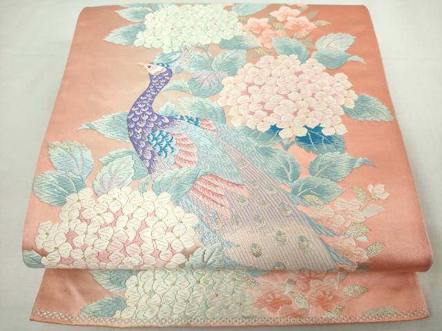平和屋着物◎六通柄袋帯　唐織　孔雀花文　金銀糸　正絹　逸品　DABJ4089cd
