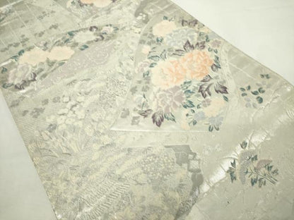 平和屋着物◎六通柄袋帯　唐織　地紙花文　銀糸　正絹　逸品　DABJ4090cd