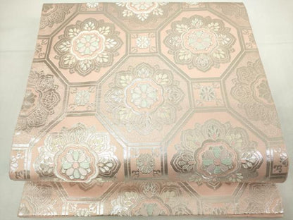平和屋着物◎六通柄袋帯　蜀江花文　銀糸　正絹　逸品　DABJ4091cd