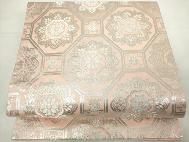 平和屋着物◎六通柄袋帯　蜀江花文　銀糸　正絹　逸品　DABJ4091cd