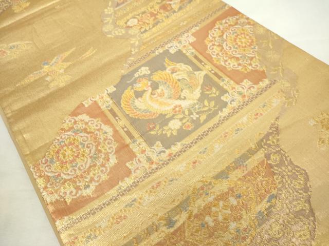 平和屋着物◎六通柄袋帯　横段更紗花鳥文　金糸　正絹　逸品　DABJ4096cd