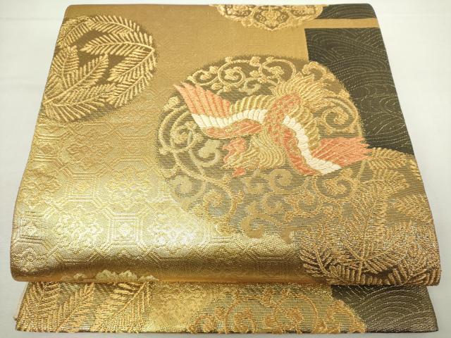 平和屋着物◎六通柄袋帯　鳳凰花丸文　金糸　正絹　逸品　DABJ4101cd