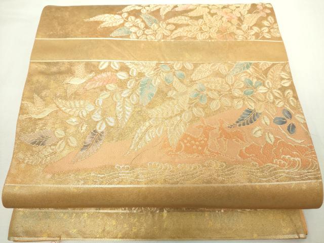 平和屋着物◎六通柄袋帯　秋野鹿蒔絵　金糸　引箔　正絹　逸品　DABJ4107cd