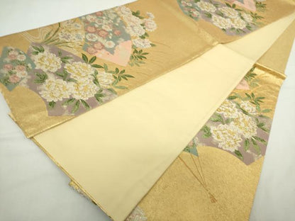 平和屋着物◎六通柄袋帯　扇面花文　枝梅　金銀糸　正絹　逸品　DABJ4109cd