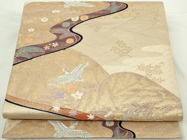 平和屋着物◎六通柄袋帯　唐織　風景花鳥文　金糸　正絹　逸品　DABJ4110cd