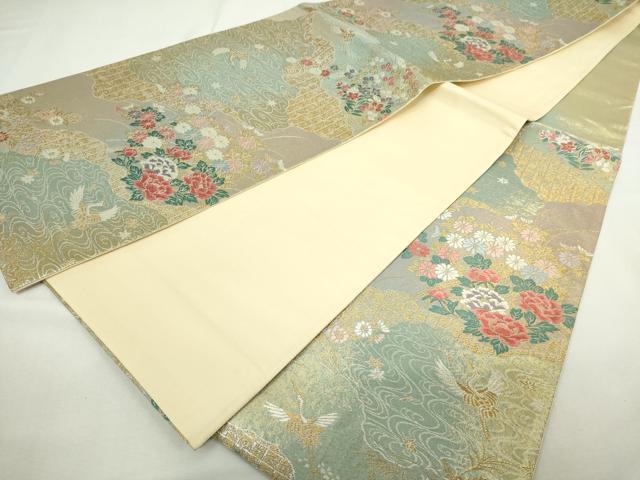 平和屋着物◎六通柄袋帯　唐織　流水飛鶴花文　金銀糸　正絹　逸品　DABJ4111cd