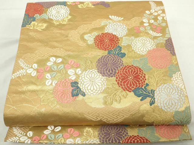 平和屋着物◎六通柄袋帯　唐織　雲取り草花文　金糸　正絹　逸品　DABJ4112cd