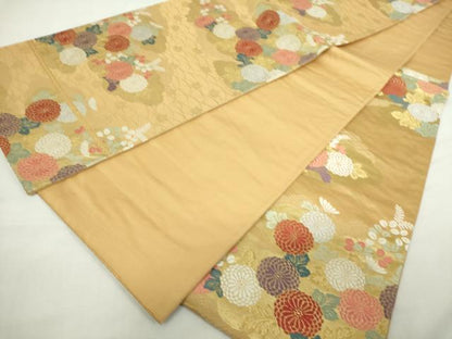 平和屋着物◎六通柄袋帯　唐織　雲取り草花文　金糸　正絹　逸品　DABJ4112cd
