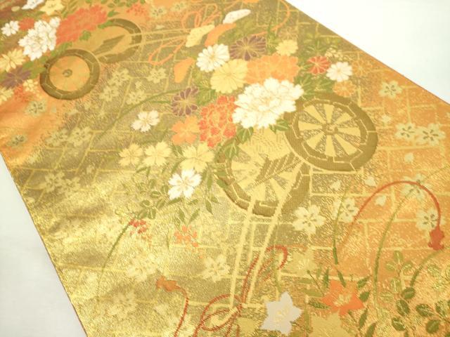 平和屋着物◎佐賀錦　六通柄袋帯　花車文　金糸　正絹　逸品　DABJ4130cd