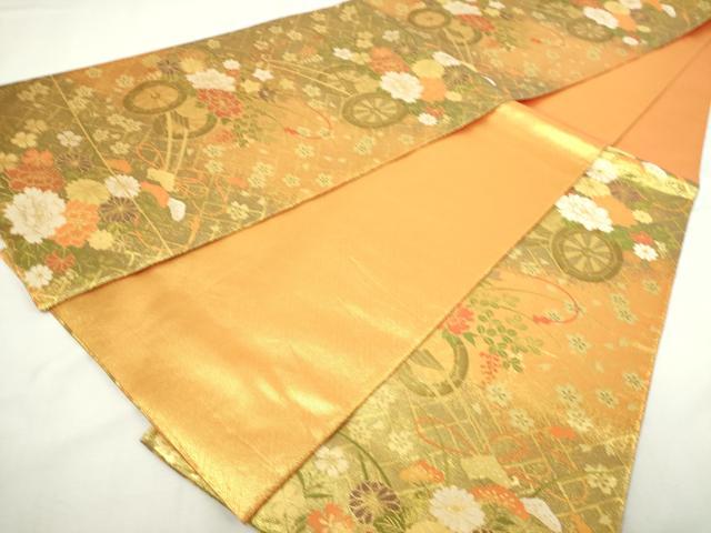 平和屋着物◎佐賀錦　六通柄袋帯　花車文　金糸　正絹　逸品　DABJ4130cd