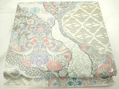 平和屋着物◎六通柄袋帯　唐織　道長更紗文　九百錦プラチナ箔　正絹　逸品　DABJ4131cd