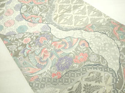 平和屋着物◎六通柄袋帯　唐織　道長更紗文　九百錦プラチナ箔　正絹　逸品　DABJ4131cd