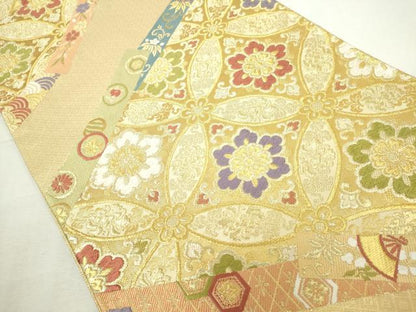平和屋着物◎佐賀錦　六通柄袋帯　唐織　吉祥花文　金糸　正絹　逸品　DABJ4132cd
