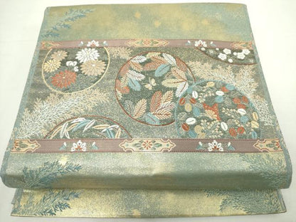 平和屋着物◎六通柄袋帯　唐織　花丸段文　金銀糸　正絹　逸品　DABJ4136cd