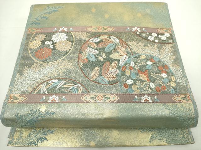 平和屋着物◎六通柄袋帯　唐織　花丸段文　金銀糸　正絹　逸品　DABJ4136cd