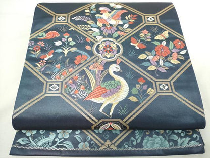 平和屋着物◎六通柄袋帯　唐織　蜀紅瑞鳥文　金糸　正絹　逸品　DABJ4147cd