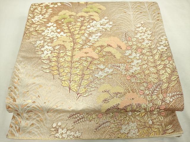 平和屋着物◎六通柄袋帯　秋草文様　金銀糸　正絹　逸品　DABJ4159cd