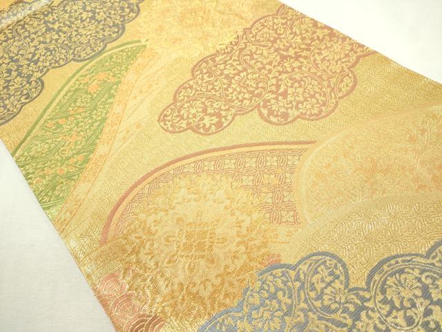 平和屋着物◎両面　六通柄袋帯　雲取り風景文　錦乃　金糸　正絹　逸品　DABJ4163cd