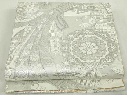 平和屋着物◎両面　六通柄袋帯　雲取り風景文　錦乃　金糸　正絹　逸品　DABJ4163cd