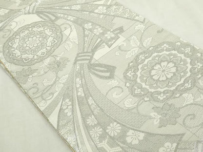 平和屋着物◎両面　六通柄袋帯　雲取り風景文　錦乃　金糸　正絹　逸品　DABJ4163cd
