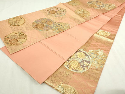 平和屋着物◎六通柄袋帯　唐織　花丸文　金糸　正絹　逸品　DABJ4164cd