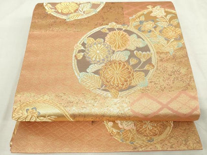 平和屋着物◎六通柄袋帯　唐織　花丸文　金糸　正絹　逸品　DABJ4164cd