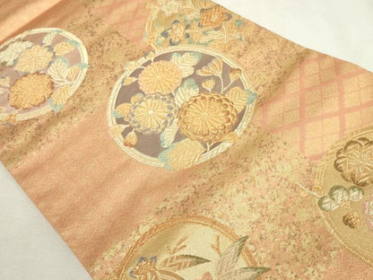 平和屋着物◎六通柄袋帯　唐織　花丸文　金糸　正絹　逸品　DABJ4164cd