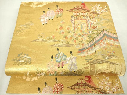 平和屋着物◎六通柄袋帯　唐織　京の祭礼文　金糸　正絹　逸品　DABJ4170cd