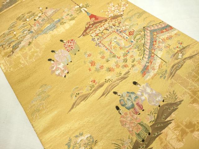 平和屋着物◎六通柄袋帯　唐織　京の祭礼文　金糸　正絹　逸品　DABJ4170cd