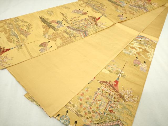 平和屋着物◎六通柄袋帯　唐織　京の祭礼文　金糸　正絹　逸品　DABJ4170cd