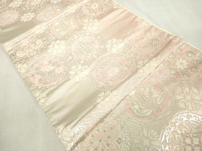 平和屋着物◎六通柄袋帯　花丸文　銀糸　正絹　逸品　DABJ4177cd