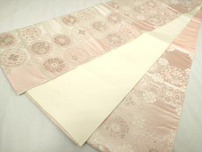 平和屋着物◎六通柄袋帯　花丸文　銀糸　正絹　逸品　DABJ4177cd