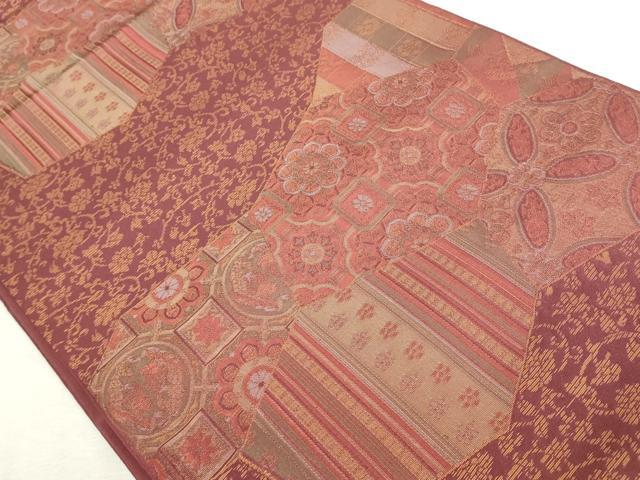 平和屋着物◎六通柄　本袋帯　幾何学花文　天平錦　金糸　正絹　逸品　DABJ4181cd