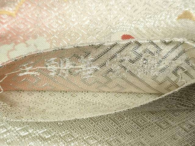 平和屋着物◎九百佐賀錦　六通柄袋帯　孔雀花文　王朝華宝織　金銀糸　正絹　逸品　DABJ4183cd
