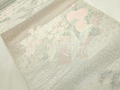 平和屋着物◎六通柄袋帯　唐織　鳳凰花文　銀糸　正絹　逸品　DABJ4186cd