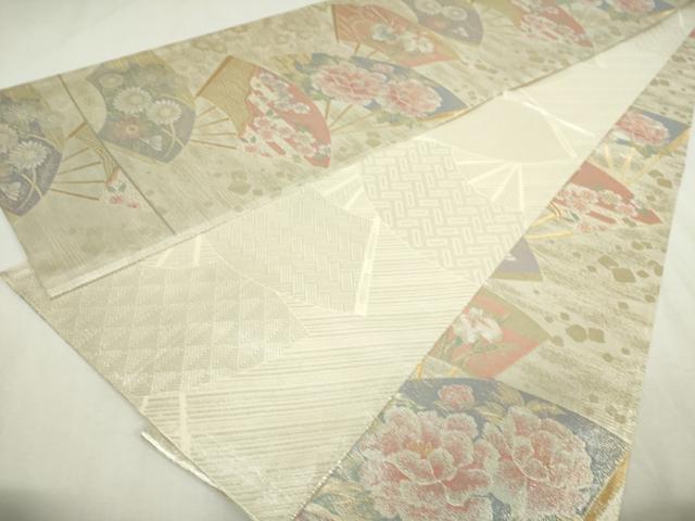 平和屋着物◎佐賀錦　両面　全通柄袋帯　扇面文　慶長重ね全通　金銀糸　正絹　逸品　DABJ4187cd