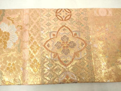 平和屋着物◎九寸名古屋帯　横段更紗花文　金銀糸　正絹　逸品　DABJ4192cd