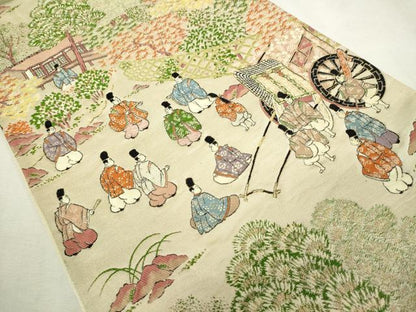 平和屋着物◎六通柄袋帯　人物風景文　金糸　正絹　逸品　DABJ4195cd