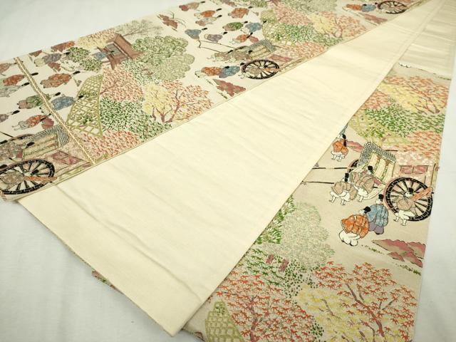 平和屋着物◎六通柄袋帯　人物風景文　金糸　正絹　逸品　DABJ4195cd