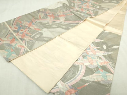 平和屋着物◎六通柄袋帯　唐織　群鶴文　九百錦　プラチナ箔　正絹　逸品　DABJ4200cd