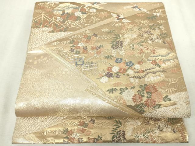 平和屋着物◎六通柄袋帯　唐織　風景花鳥文　松竹梅　金糸　正絹　逸品　DABJ4201cd