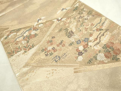 平和屋着物◎六通柄袋帯　唐織　風景花鳥文　松竹梅　金糸　正絹　逸品　DABJ4201cd