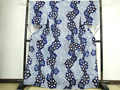 平和屋着物∴夏物　浴衣　有松鳴海絞り　枝花文　ロング丈　綿　逸品　DABJ4211cd