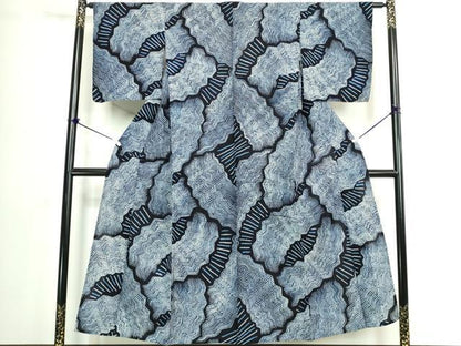 平和屋着物∴夏物　浴衣　有松鳴海絞り　抽象文様　綿　逸品　DABJ4214cd