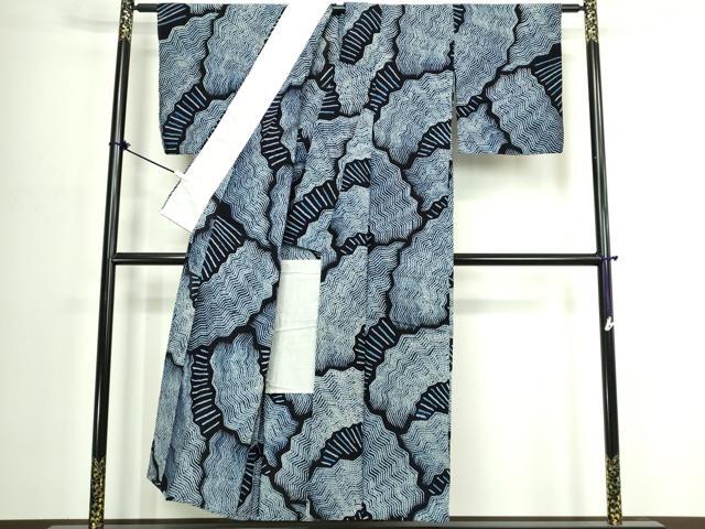 平和屋着物∴夏物　浴衣　有松鳴海絞り　抽象文様　綿　逸品　DABJ4214cd