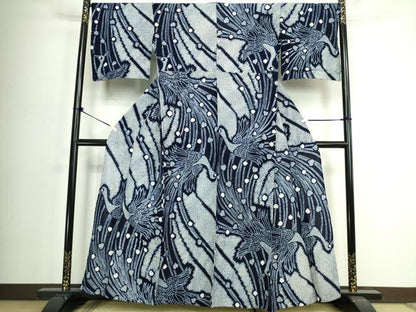 平和屋着物∴夏物　浴衣　有松鳴海絞り　孔雀文　綿　逸品　DABJ4220cd